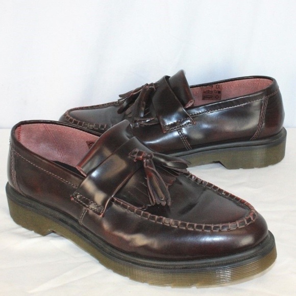 dr martens adrian tassel loafers in burgundy